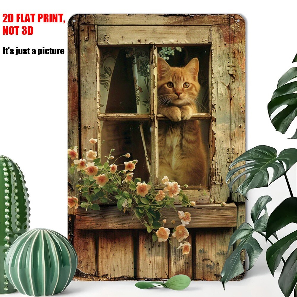 Retro Garden Metal Signs Wall Art Kitty Cat Lover Farmhouse Decor Floral Rustic gallery