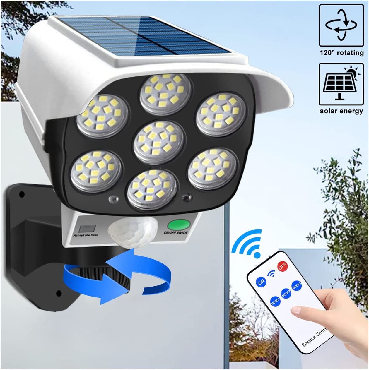 Solar Motion Sensor Wall Light Outdoor Garden Wireless 77 LED Security Spotlight gallery
