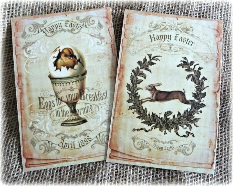 4 Large Vintage Style Easter Post Cards & C6 envelopes - 15.5cm x 10cm gallery