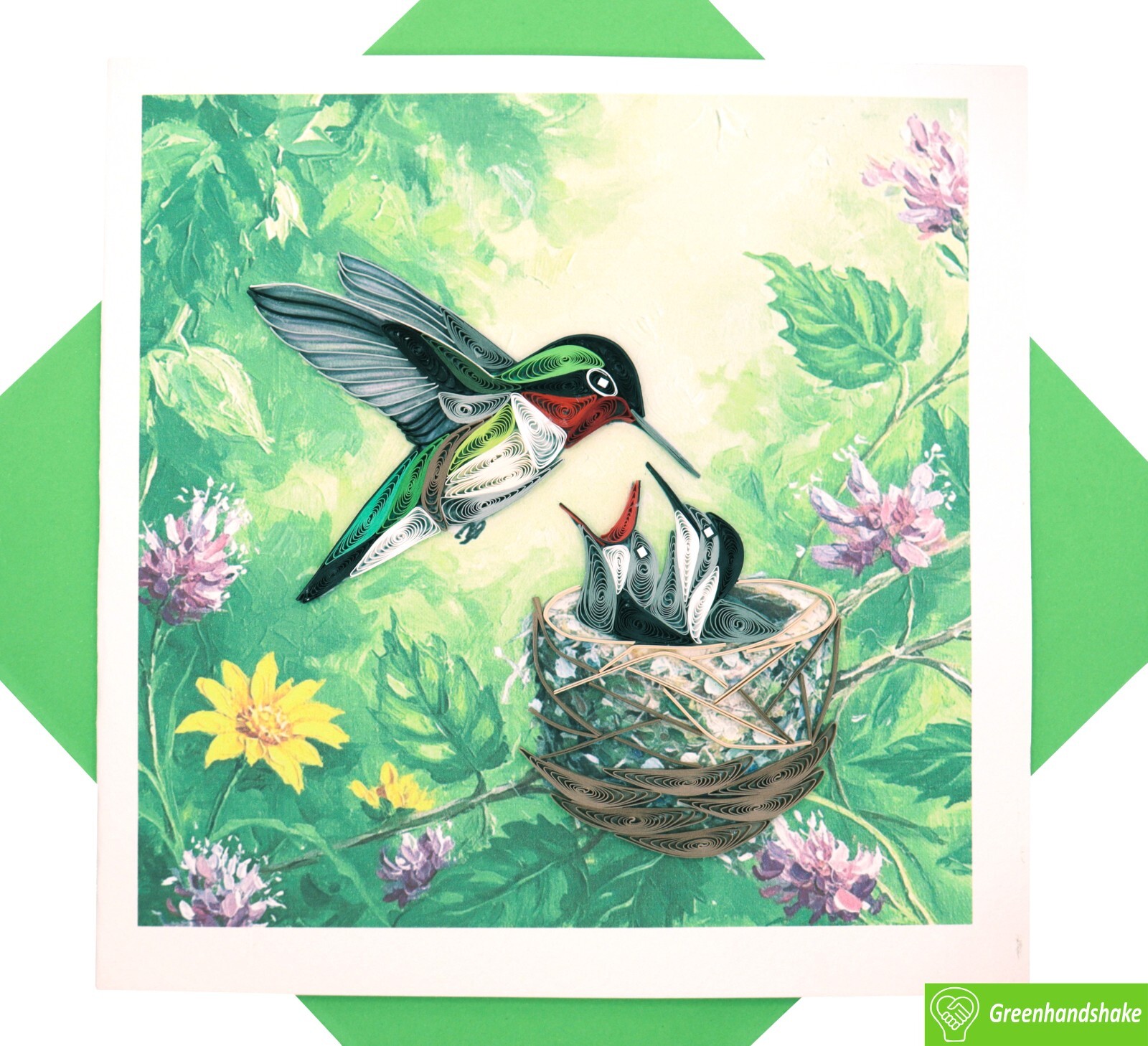 Hummingbird Love Quilling Greeting Card - Unique Handmade Art. gallery