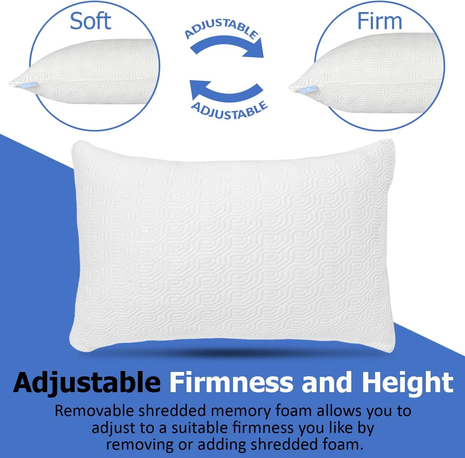 Elif Bamboo Pillows Adjustable Shredded Memory Foam Bed Pillows King or Queen gallery
