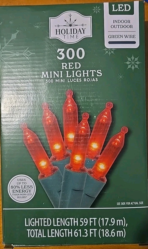 Holiday Time 300 Ct Red LED Mini Christmas Lights on Green Wire, 61.3'. NEW gallery