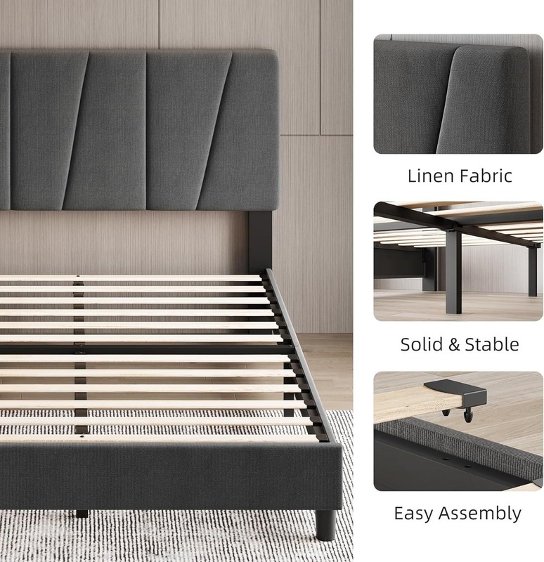 King/Queen/Full/Twin Size Bed Frame Upholstered Platform Bed Frame and Headboard gallery