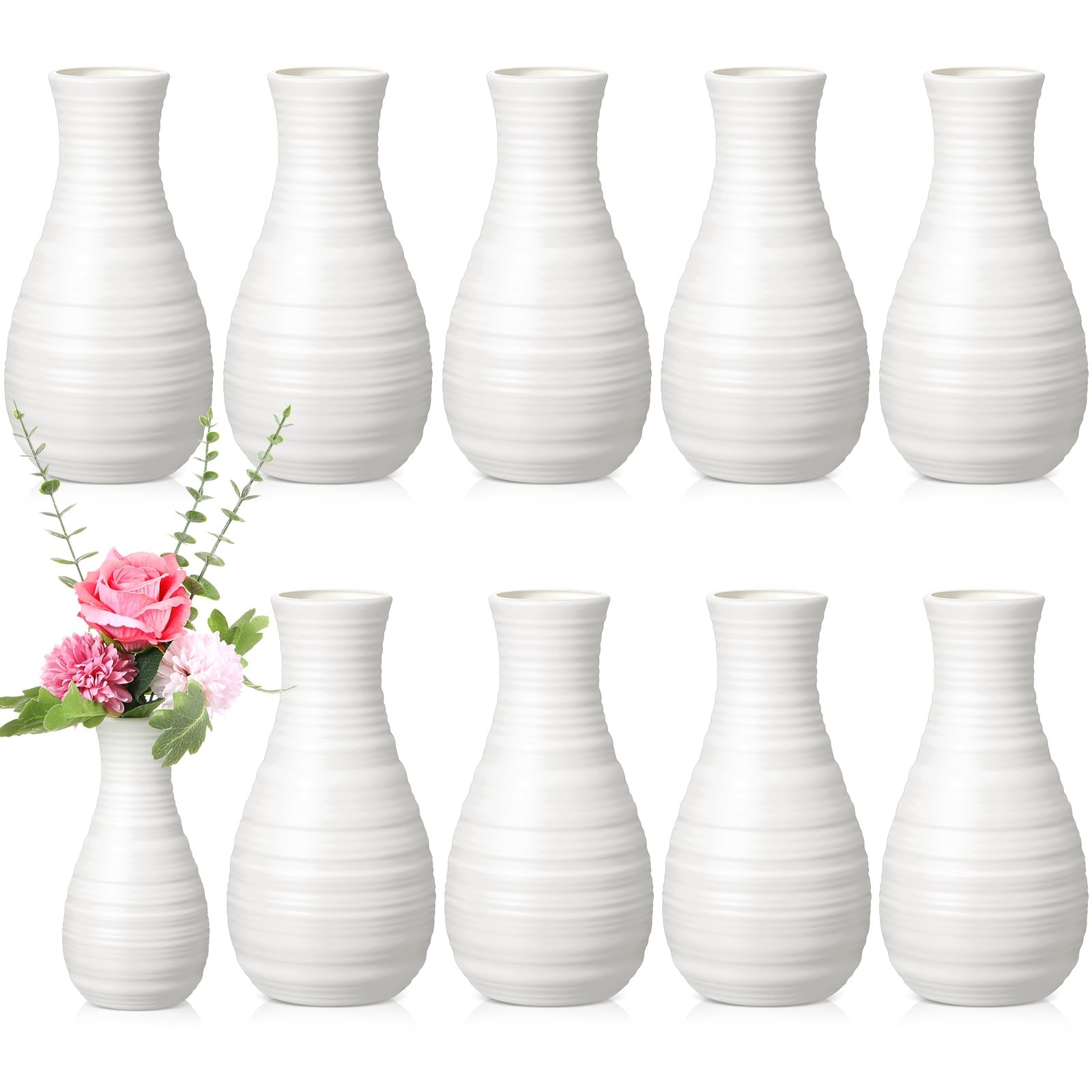 10 PCS Composite Plastic Flower Vases Bulk White Tall Conic Centerpieces gallery