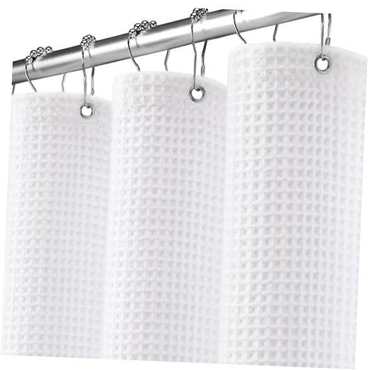 Waffle Weave Shower Curtain - Cotton Fabric Texture 72"W x 72"L White gallery