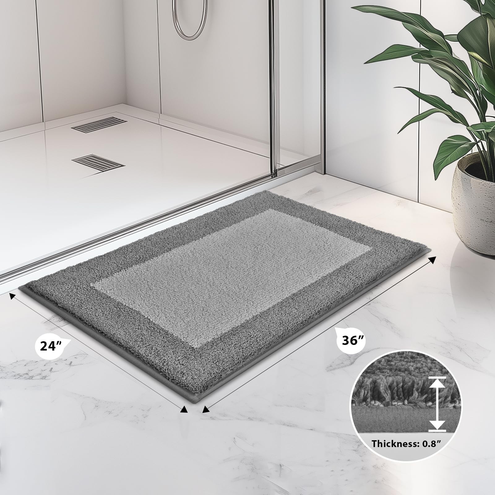 NonSlip Extra Soft Absorbent Bath Rugs Machine Washable Grey Dark Grey 24x36 gallery