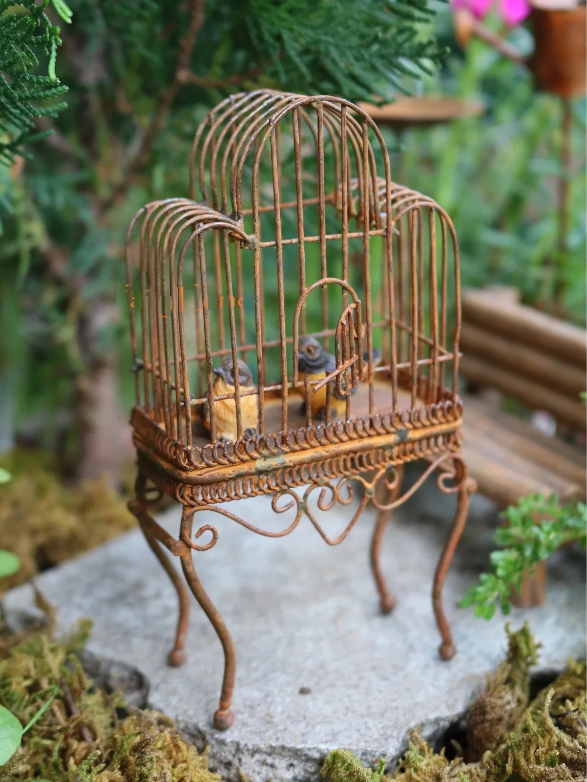 Standing Bird Cage Mini Figurine Miniature Fairy Garden Decor Metal Statue gallery