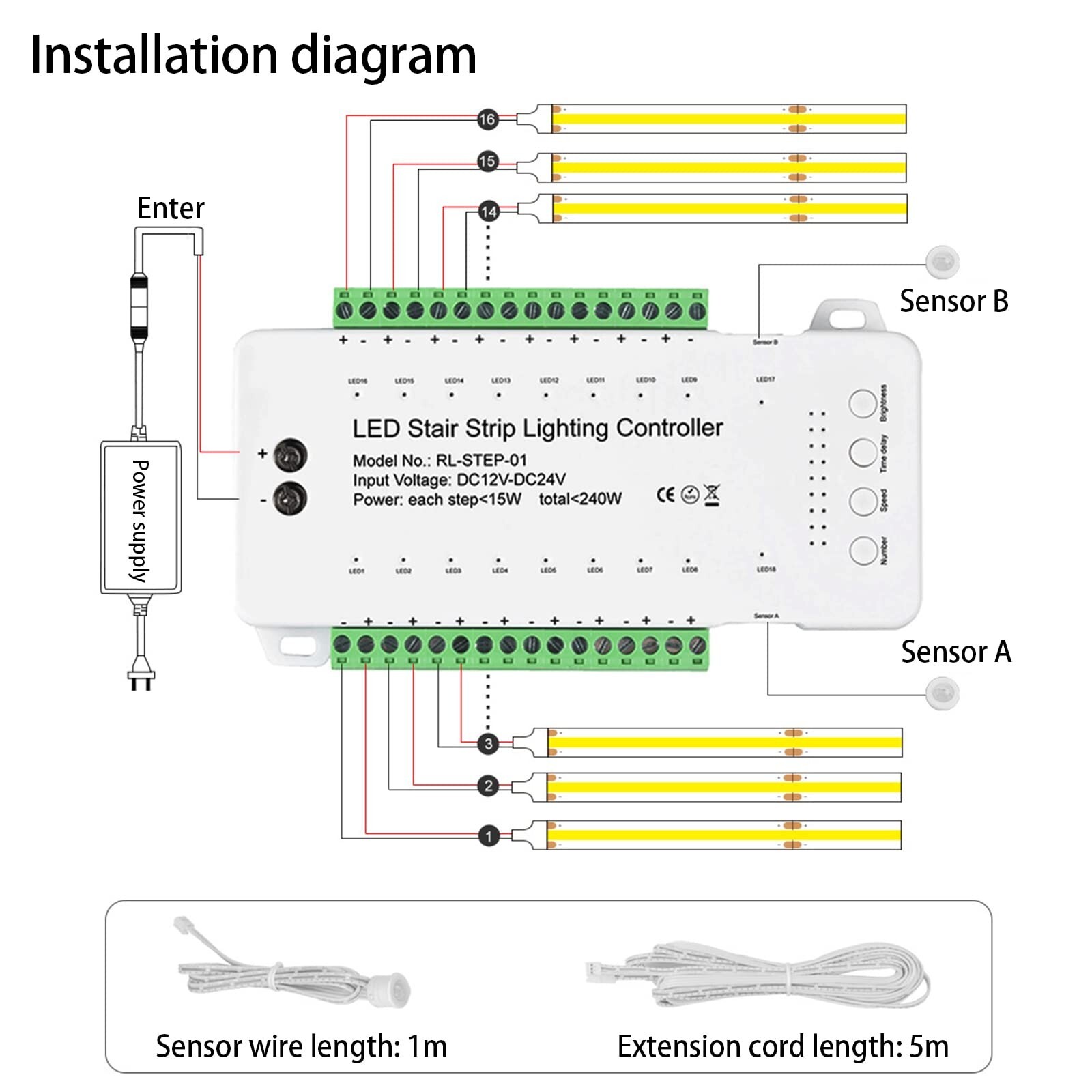 16 Channel LED Motion Sensor Stair Light Controller Automatic Stairway LED Co... gallery