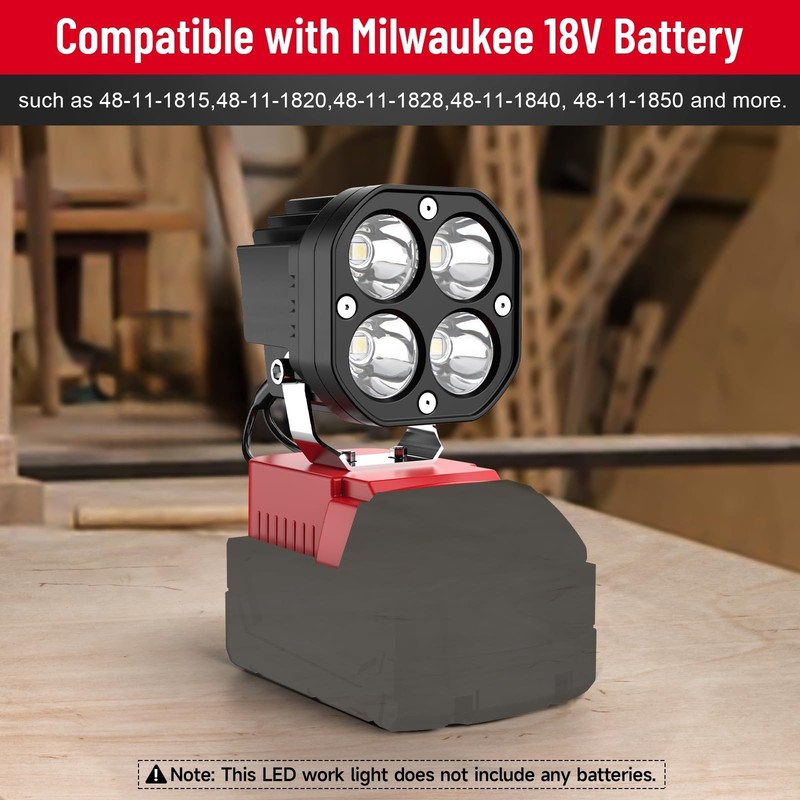 Rechargeable 40W 6000LM LED Work Light Compatible with Milwaukee 18V Battery gallery