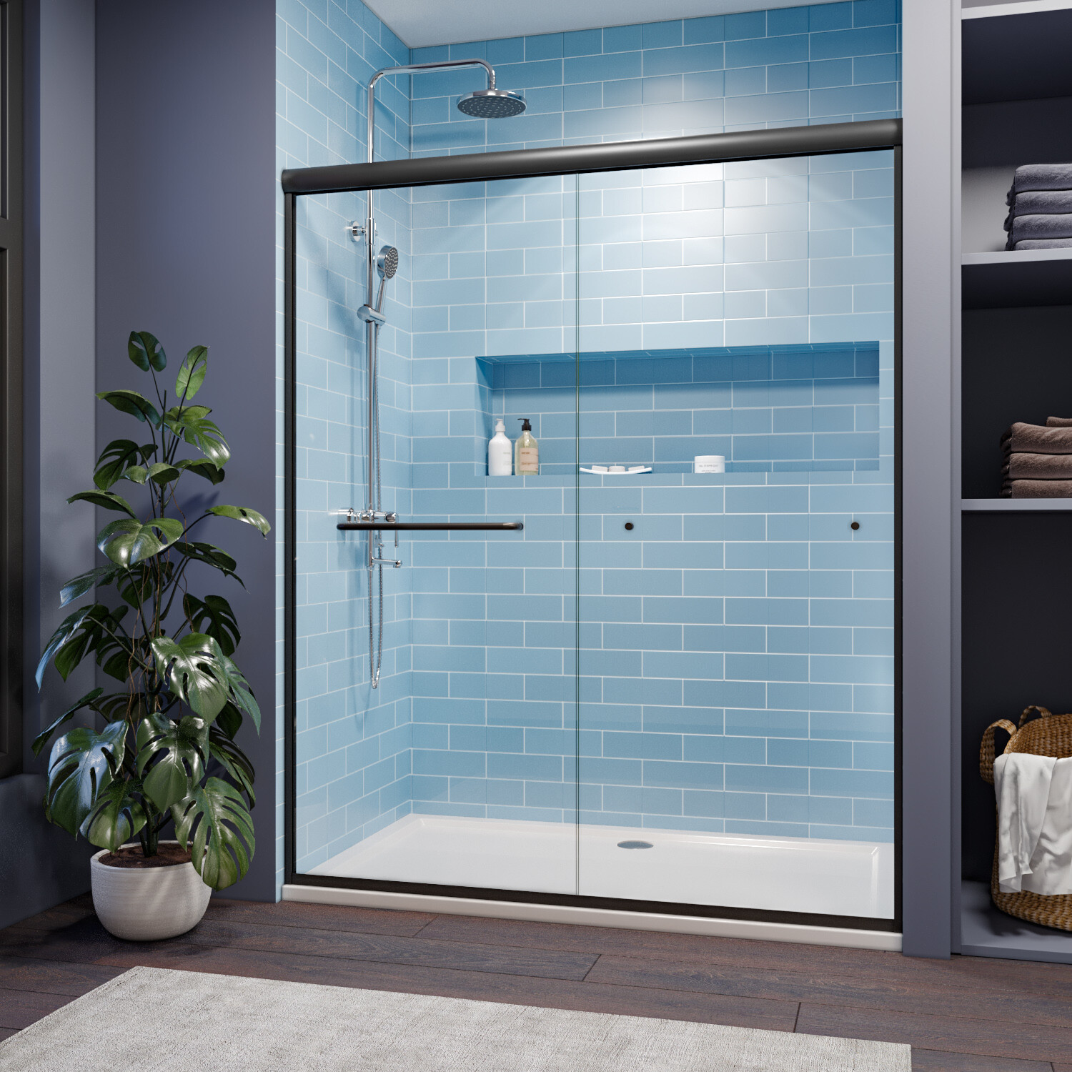 SUNNY SHOWER Double Sliding Shower Door Bathroom Shower Enclosure Glass Door gallery