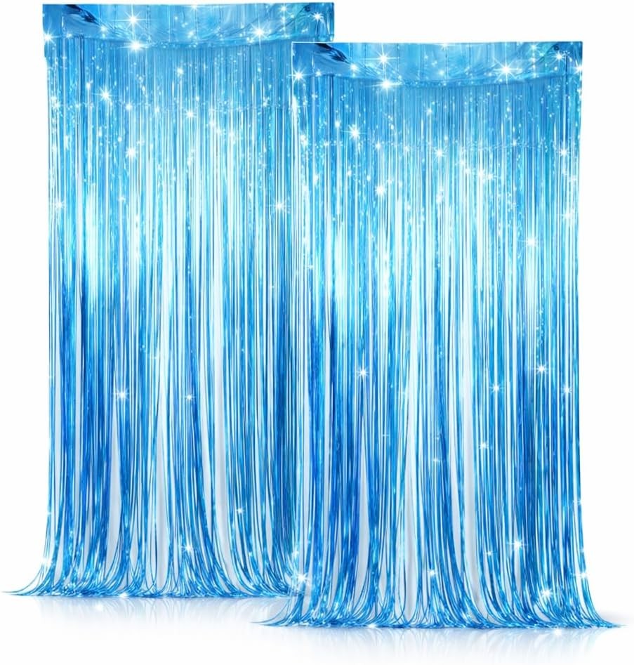 Blue Tinsel Foil Curtain, 2 Pack – Party Decor 39 in x 78 in (3.2 ft x 6.4 ft) | gallery