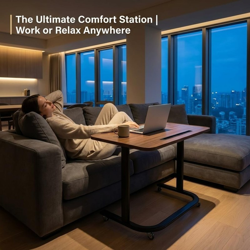 Height Adjustable TV Tray Table on Wheels - Rolling Laptop Desk for Bed & Sofa.. gallery