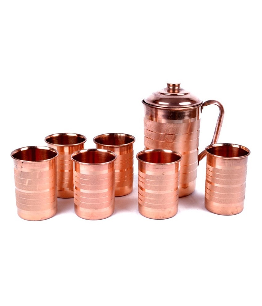 100% Pure Copper Water Pitcher Jug With Tumbler Glass Ayurveda Benefits Set Of 7 gallery