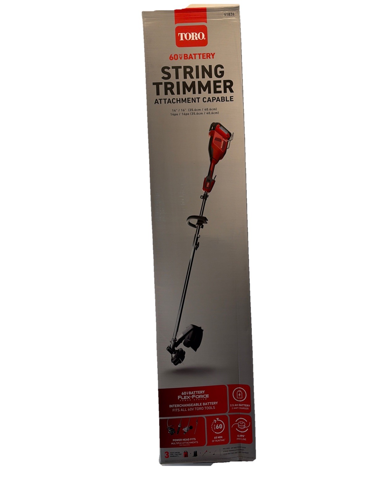 Toro 60V MAX 16in. Attachment Capable String Trimmer 2.5Ah Battery and Charger gallery