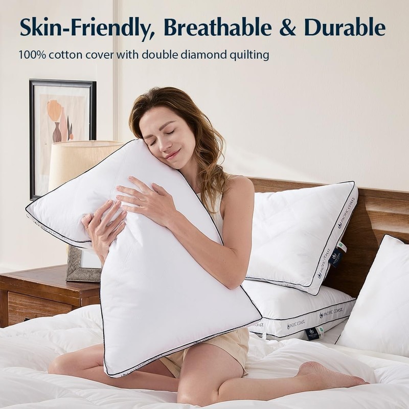 Goose Feather and Down Firm Bed Pillows Standard Size Set of 2 with Gusset, L... gallery