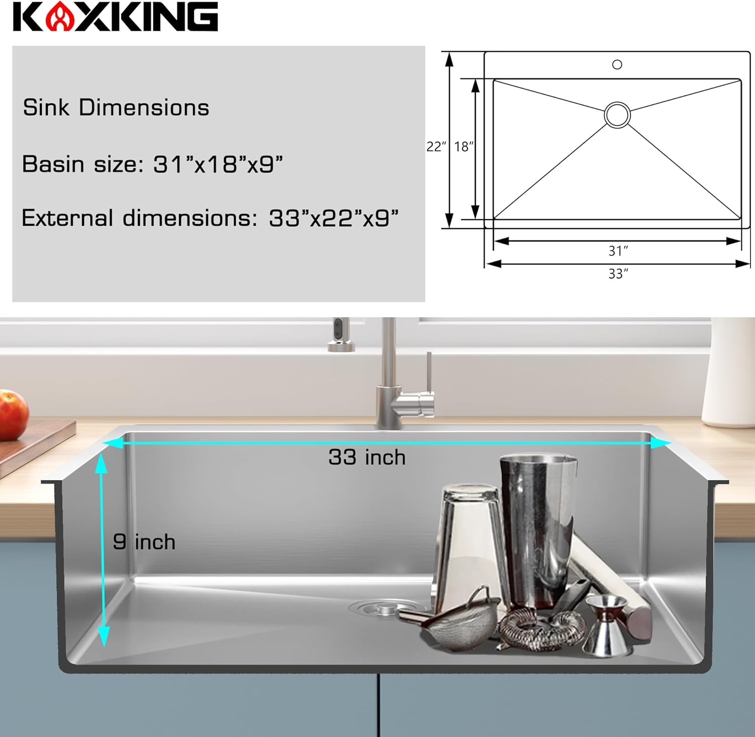 15/25/28/32in ,Drop In Kitchen Sink Stainless Steel Single Bowl with Bottom Grid gallery