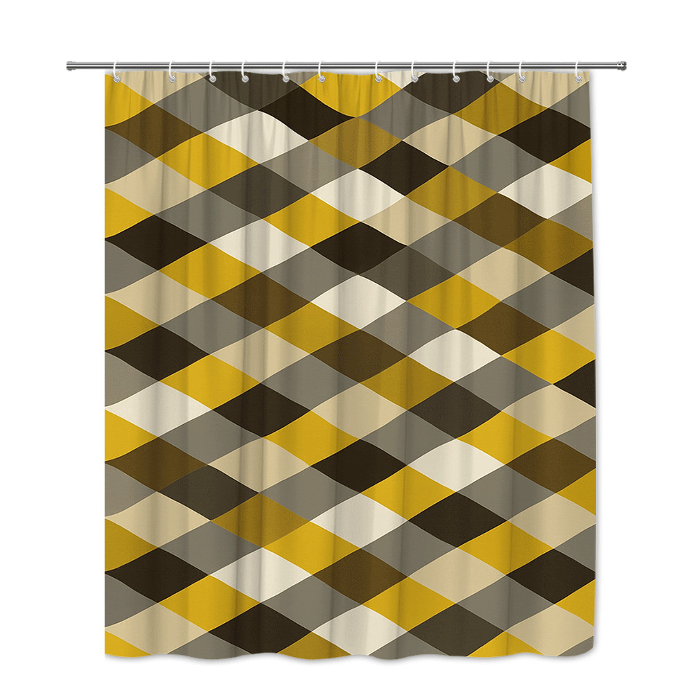 Gold Gray Diamond Pattern Shower Curtain, Geometric Print gallery
