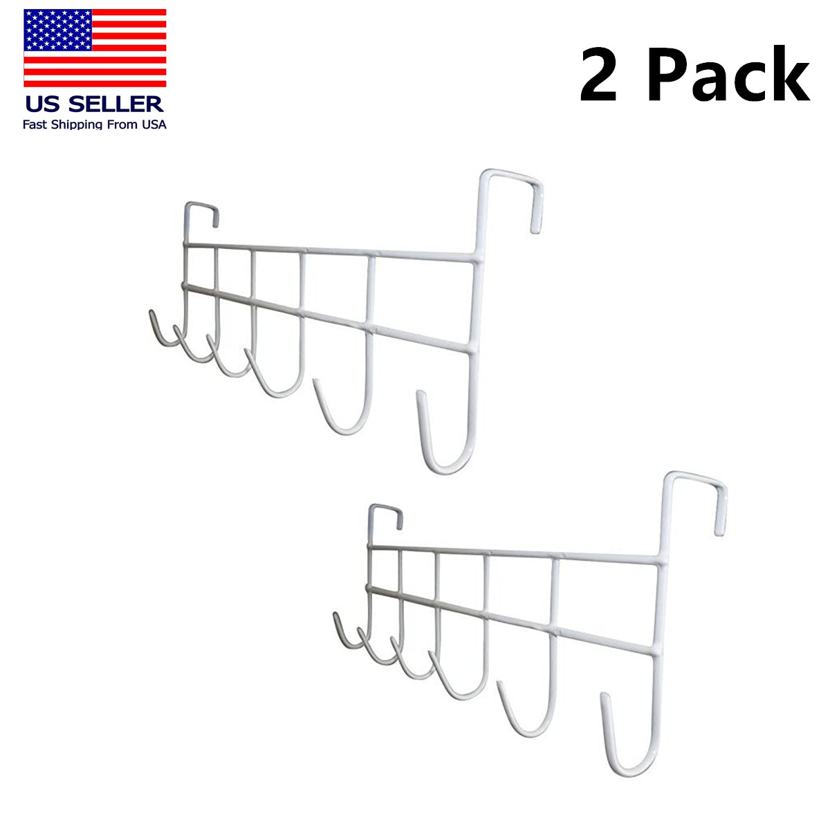 2x Over The Door Hook, Organizer Rack, Hanging for Coats, Hats, Towels, 6 Hook gallery