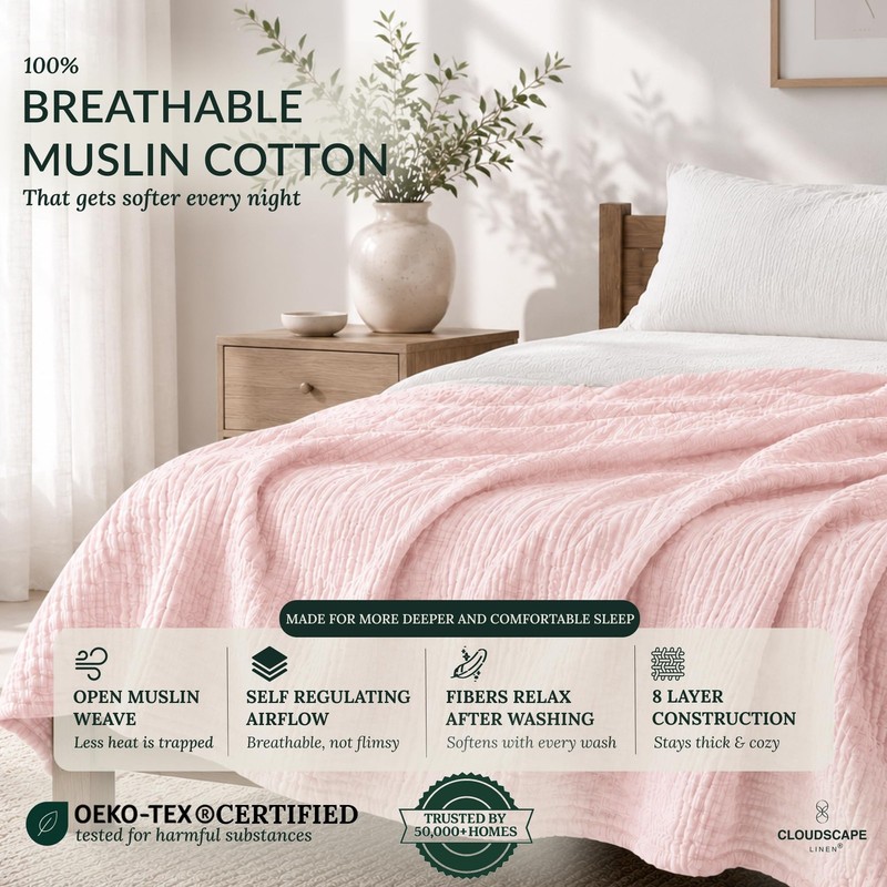 CLOUDSCAPE 8 Layer Muslin Blanket for Adults, 100% Cotton Muslin Blanket King... gallery