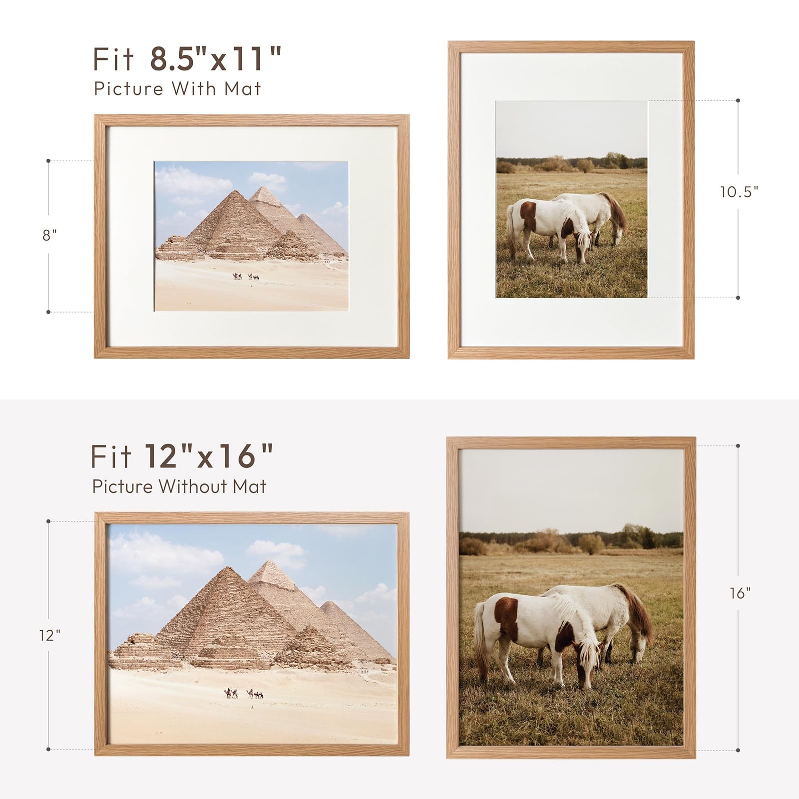 12x16 Oak Picture Frames, 12x16 Natural Wood Frame with Mat to 8.5x11, 16x12 ... gallery