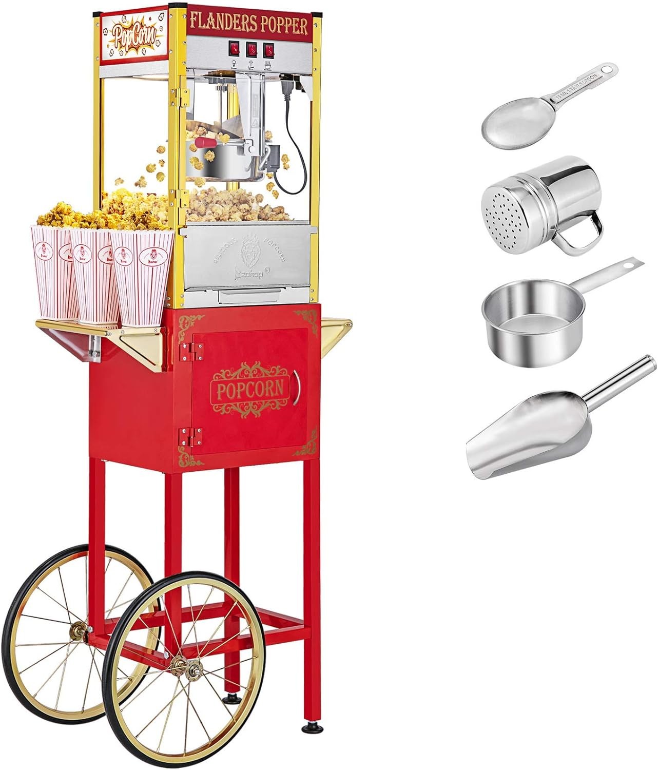 Popcorn Machine with Cart, Wheels & 8Oz Kettle Make Up to 32 Cups, Popcorn Maker gallery