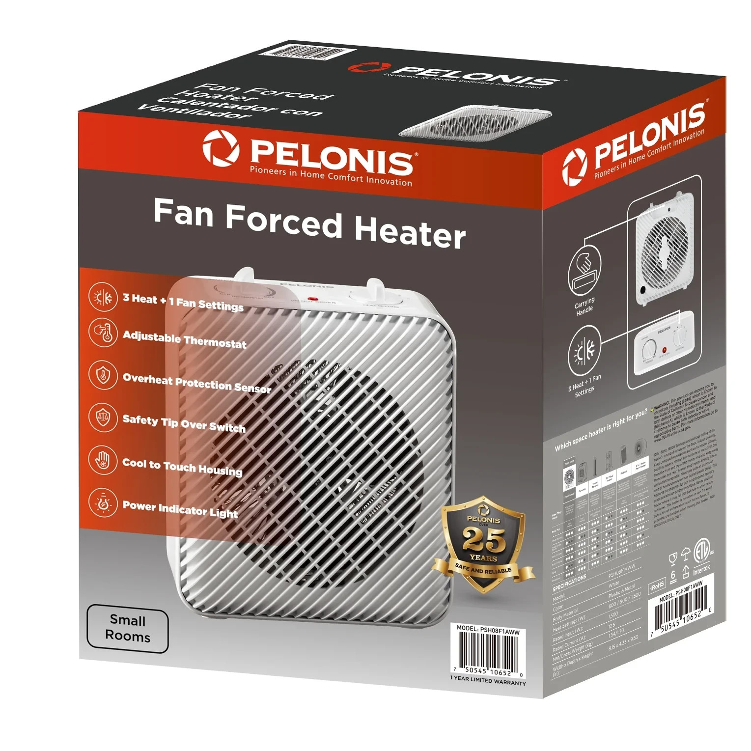 Pelonis 1500W 3-Speed Electric Fan-Forced Space Heater White PSH08F1AWW OPEN BOX gallery