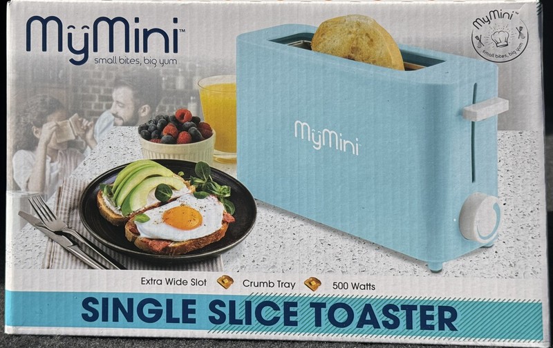 MyMini Single Slice Toaster Extra Wide Slot Crumb Tray 500 Watts Aqua New gallery