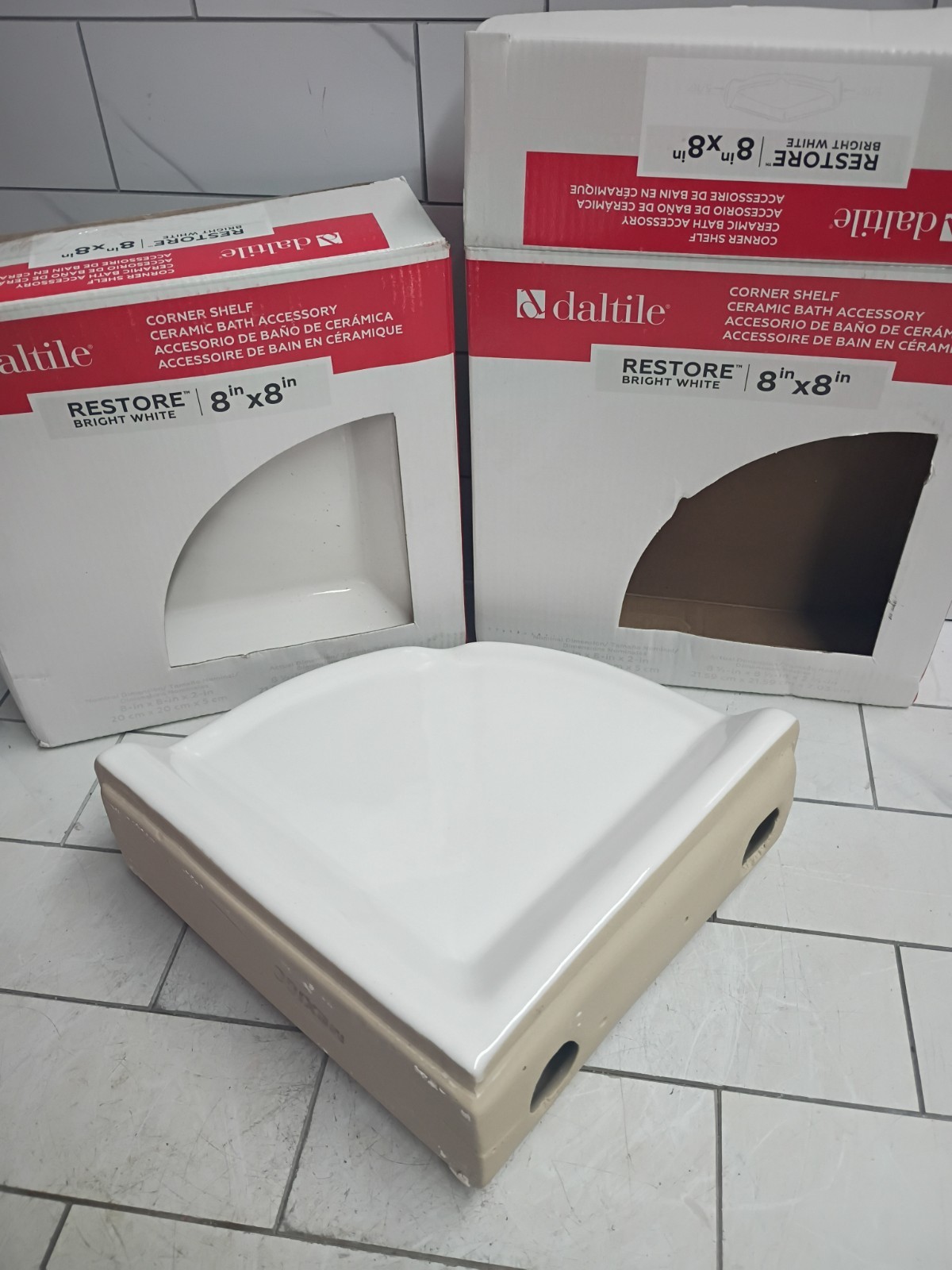 2pk Daltile Corner Shower Shelf Tile Wall Mount 8.5in Ceramic Bright White. OB gallery
