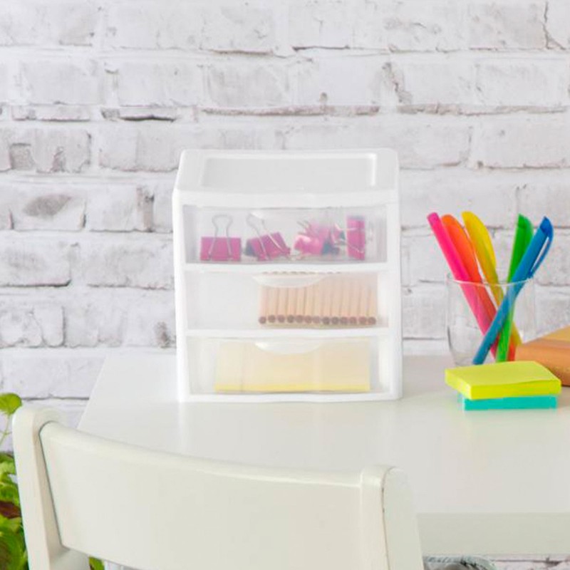 Sterilite ClearView Plastic Small 3 Drawer Desktop Storage Unit, White, 18 Pack gallery