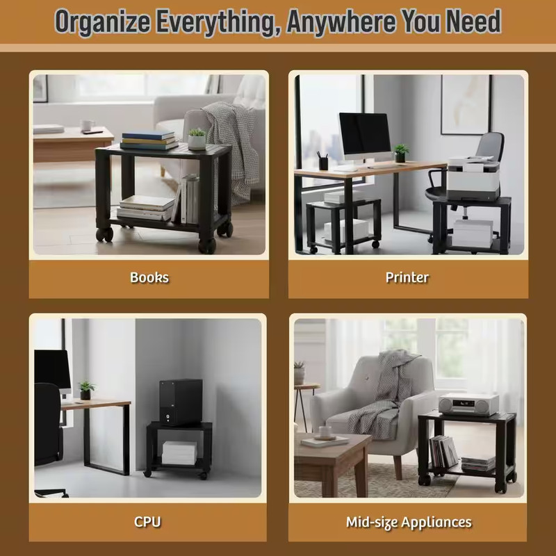 2 Tier Printer Stand with Wheels Mobile Rolling Cart Small Office Storage gallery
