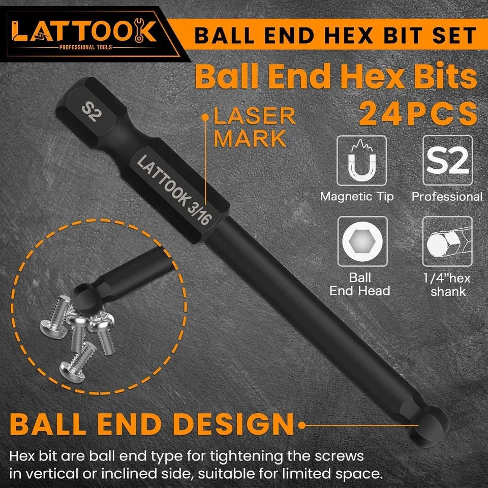 Ball End Hex Allen Wrench Set with T Handle Ratchet Driver, 24PCS S2 Steel gallery