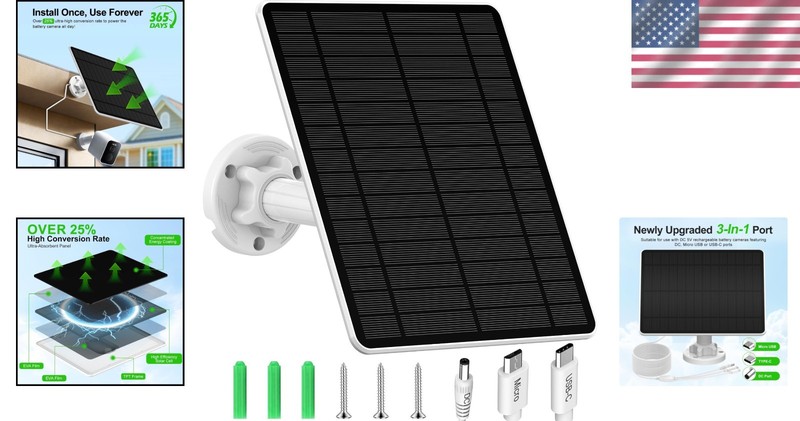 Solar Panel Charger for Security Camera, Type-C Plug, 9.8Ft Long Cable, Water gallery
