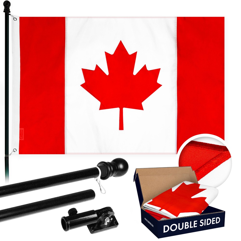 Combo: 6 Ft Flagpole Black & Canada Flag 3x6 Ft Double Sided Embr 210D Poly