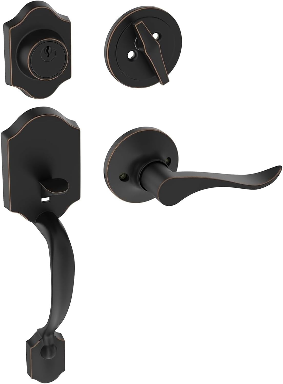 NEW Front Door Handle and Deadbolt Set Oil Rubbed Bronze Reversible Entry Lock gallery