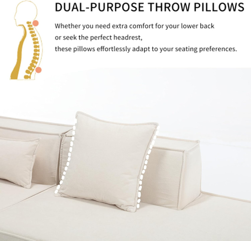 Beige 129" Modular Polyester Sofa Set with Chaise & Pillows 3 Seater Sofa Couch gallery