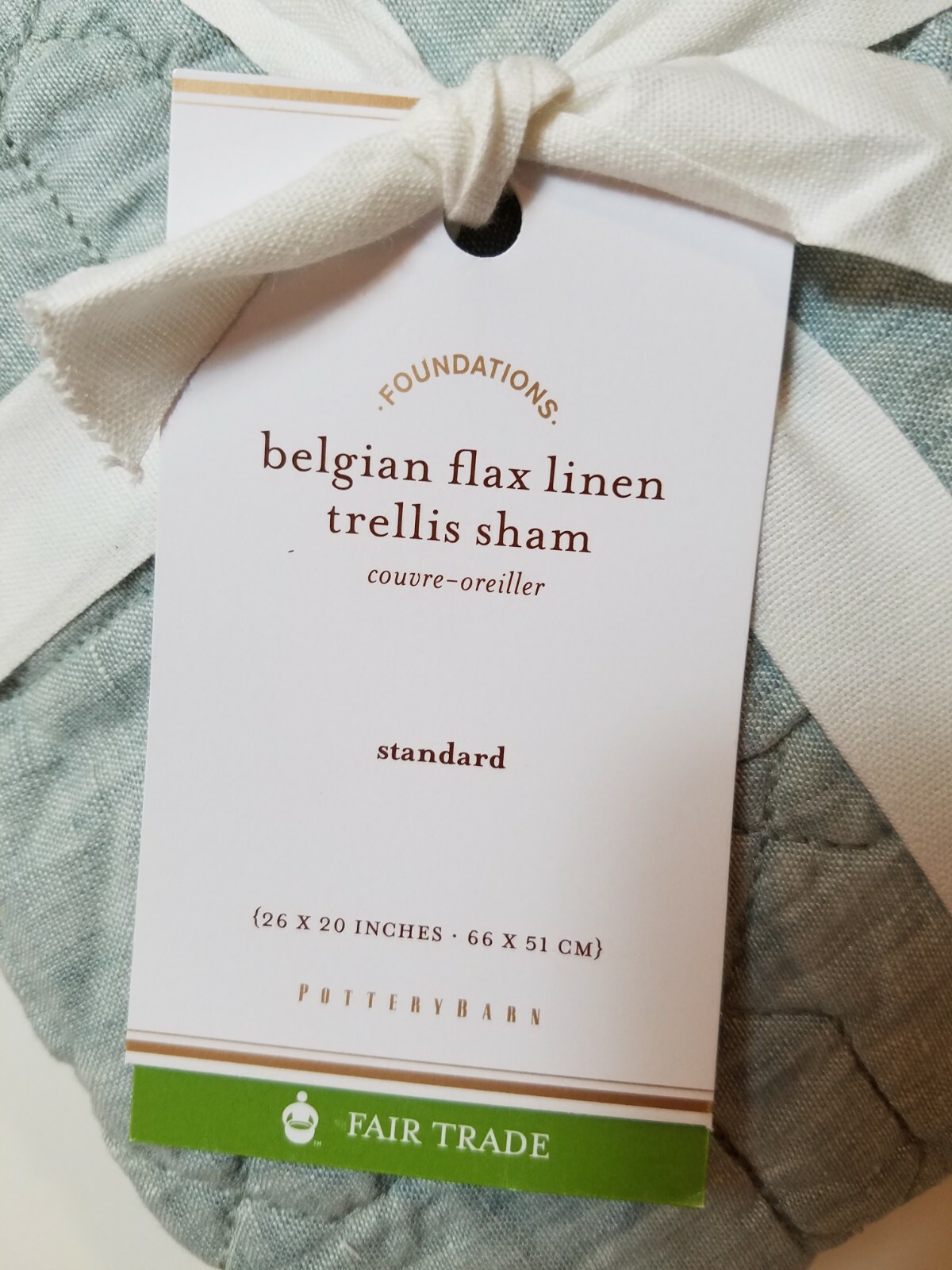 Pottery Barn Belgian Flax Linen Trellis Sham Mineral Blue Standard #2605 gallery