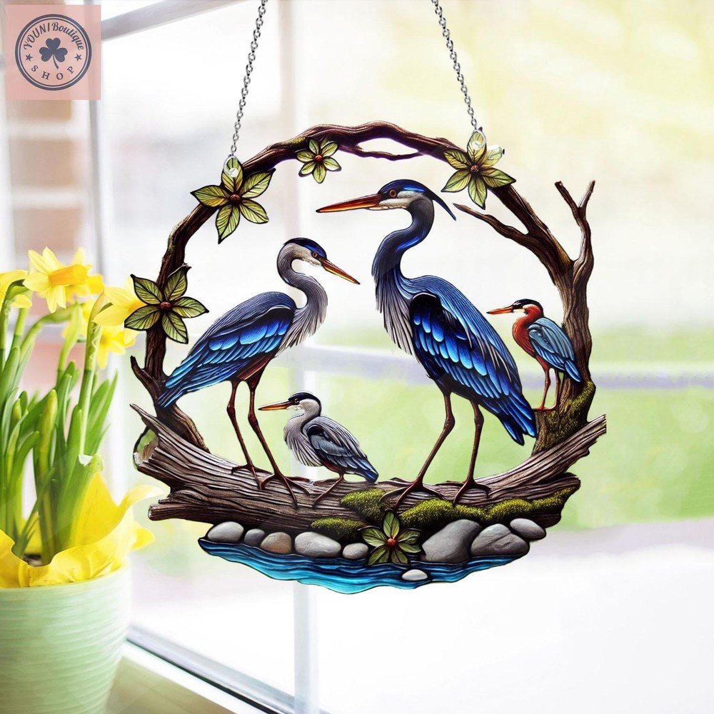 Blue Heron Acrylic Window Hanging, Bird Lover Home Decor Gift