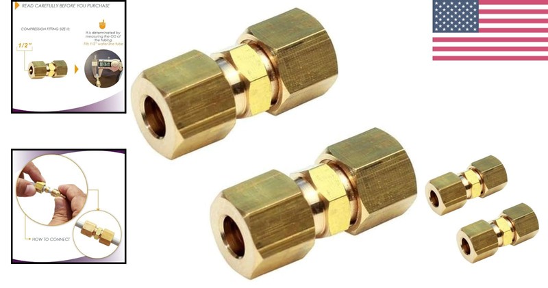 Durable 1/2” Brass Compression Fittings, Safe for Copper & Plastic - 2 Pack gallery
