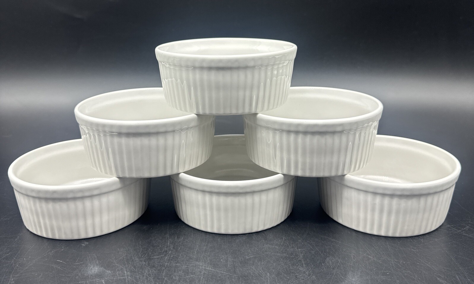 ITI European White Ceramic Fluted Ramekin 6oz Set Of 6 NEW gallery
