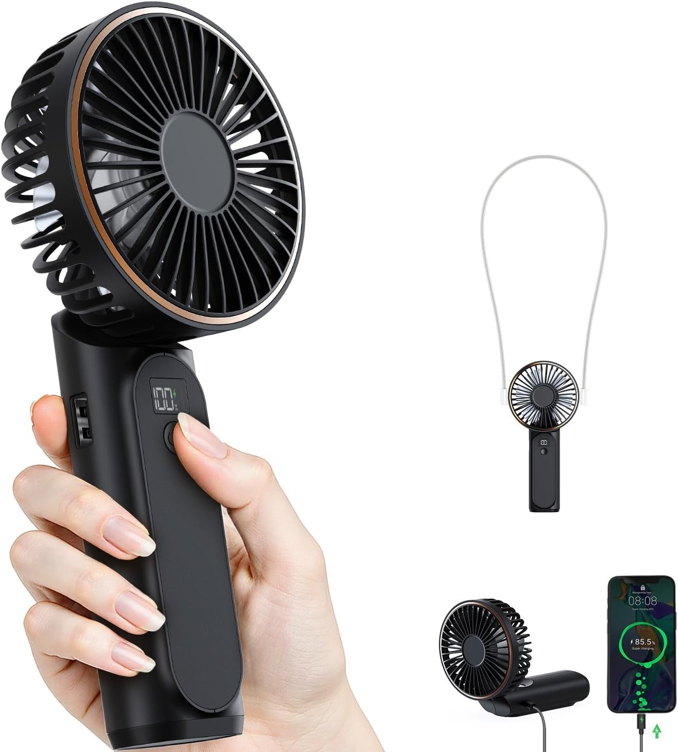 Portable Handheld Fan Portable Fan Rechargeable 4000mAh 180° Adjustable 6 Speed gallery