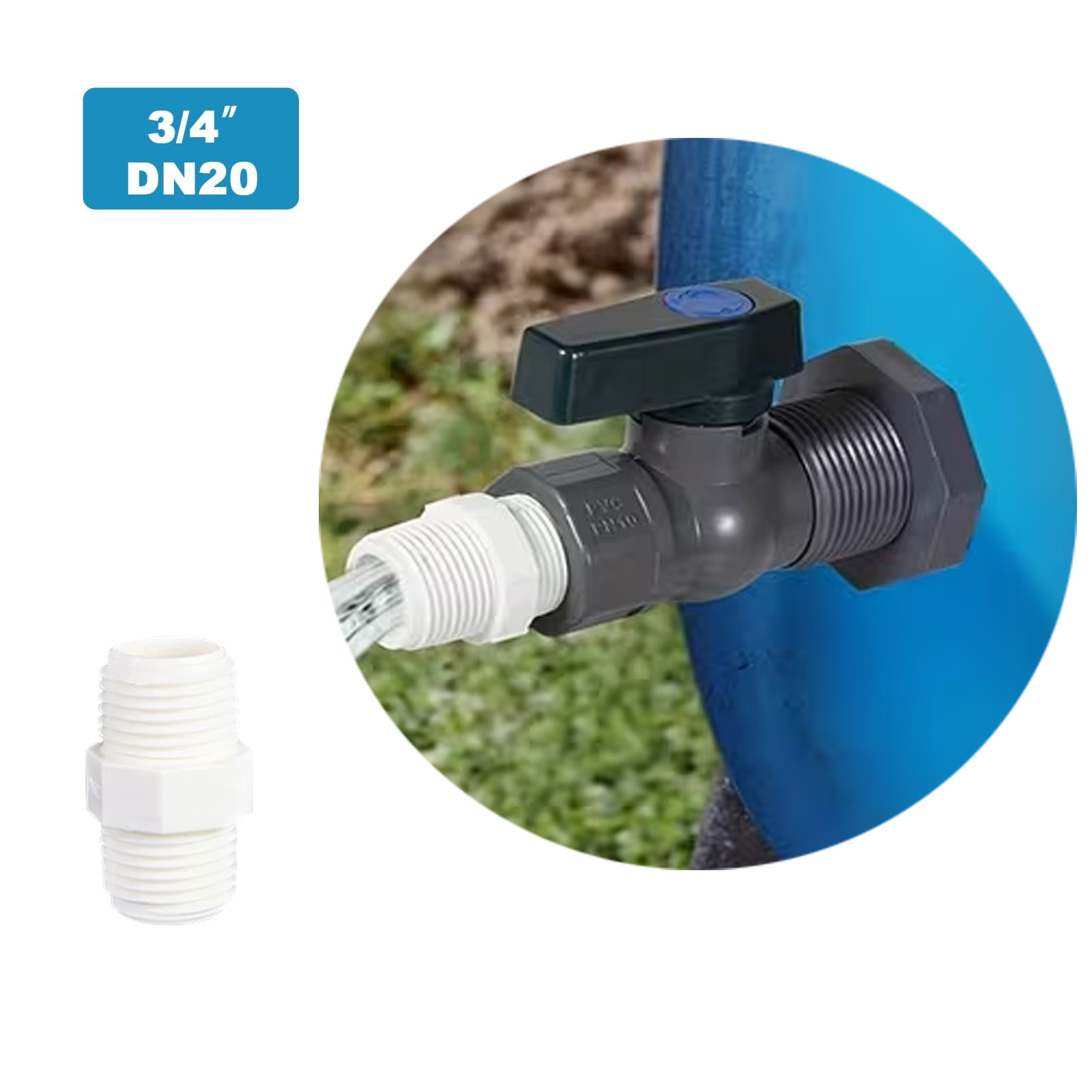 3/4" PVC Rain Barrel Spigot Kit Bulkhead Fitting DN20 Ball Valve Faucet Tank Kit gallery
