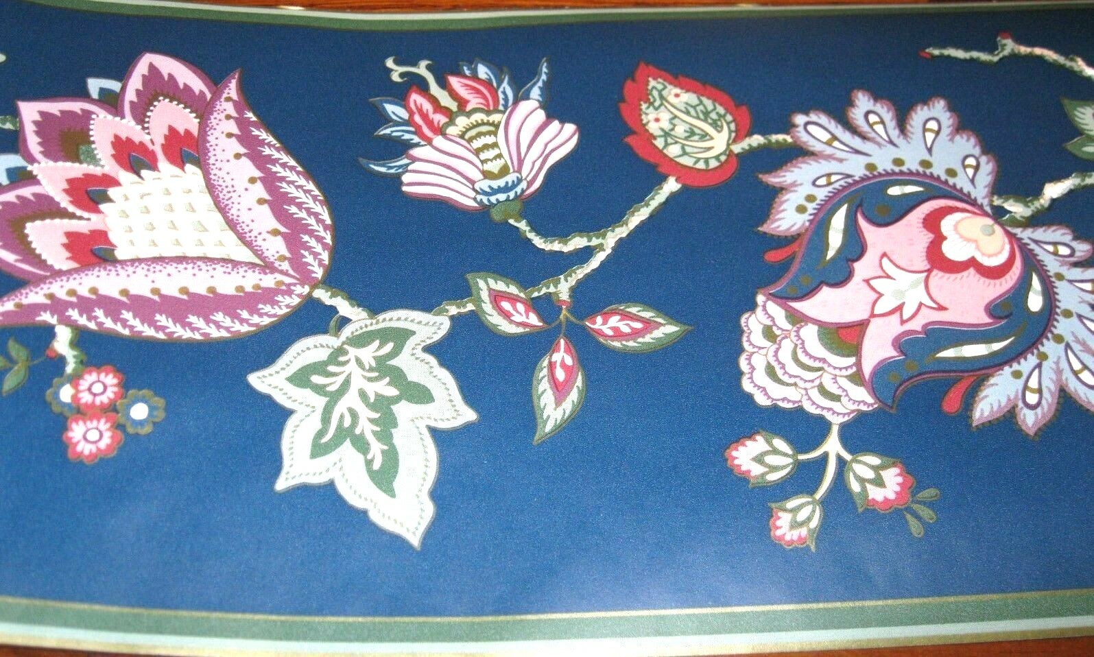 Wallpaper Border Traditional Floral Flower Navy Blue Green Trim 3801B NIP gallery