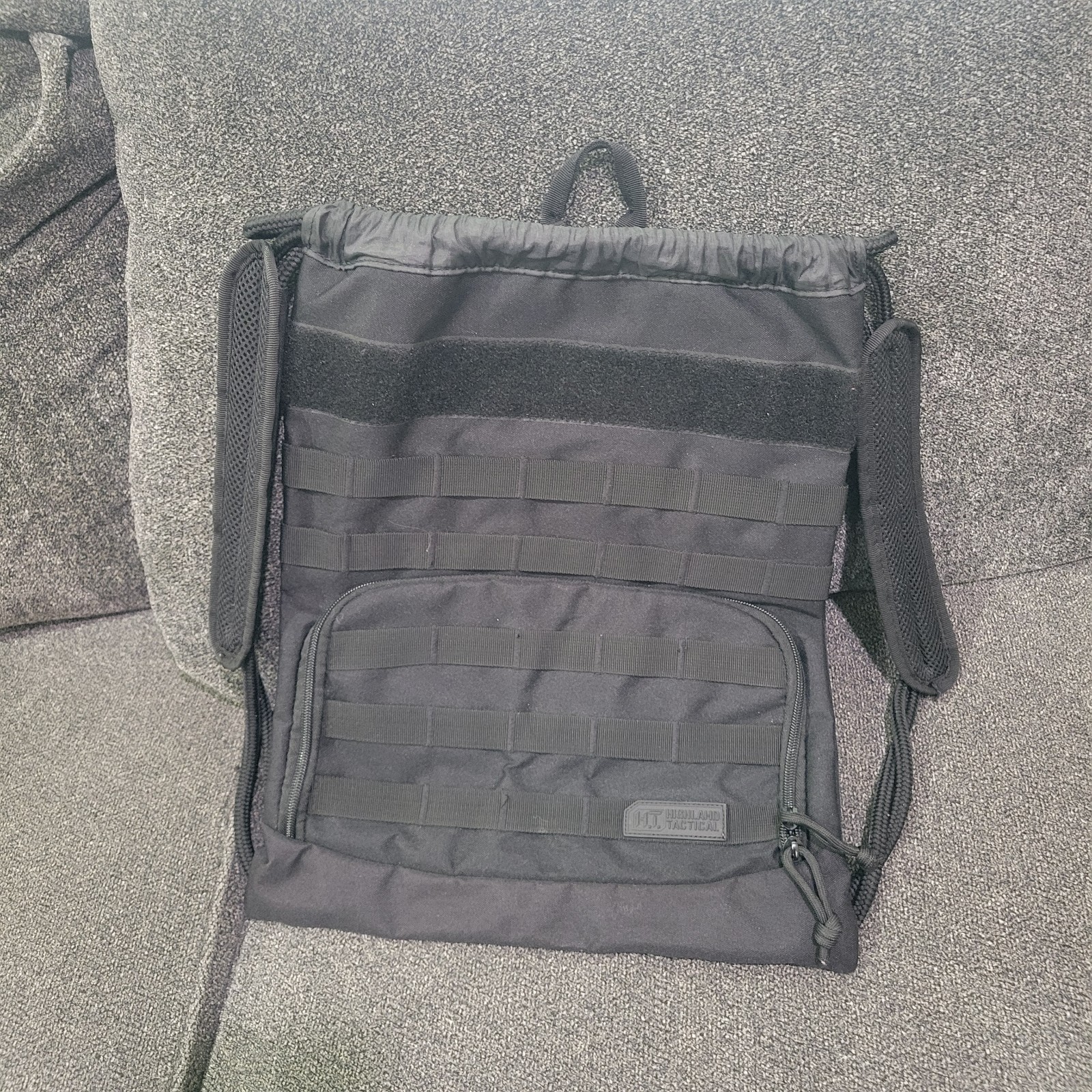Highland Tactical Back Pack Bag with Drawstring Mesh Shoulder Straps Black