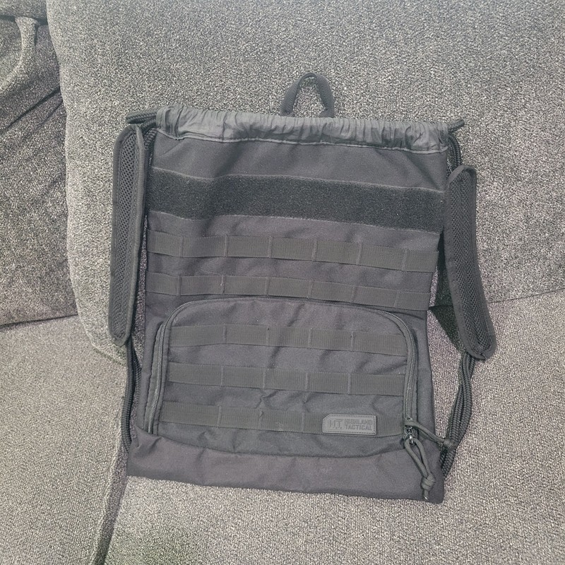 Highland Tactical Back Pack Bag with Drawstring Mesh Shoulder Straps Black