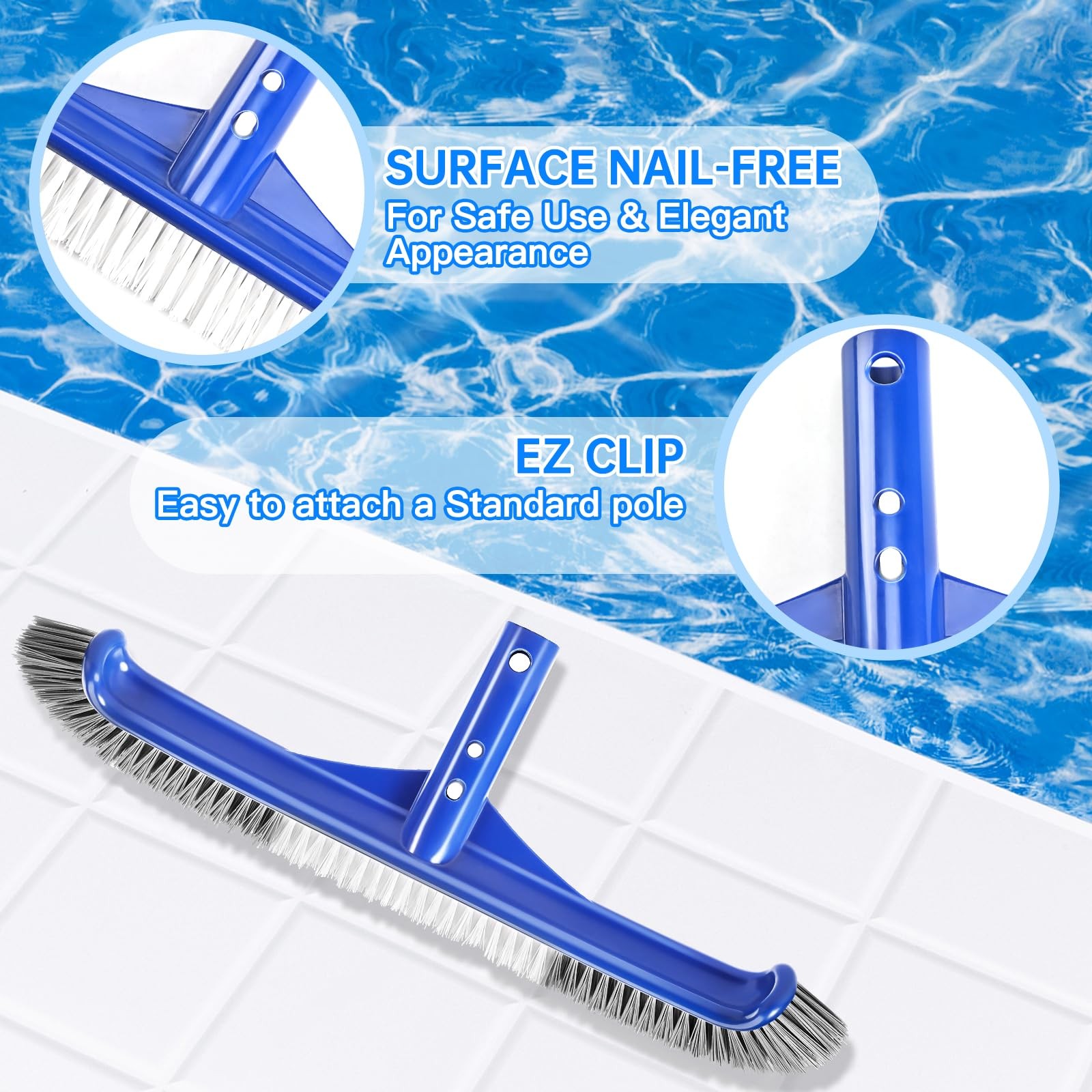 Pool Brush Head 17" Pool Brushes For Cleaning Pool Walls Curved Ends Highefficie gallery