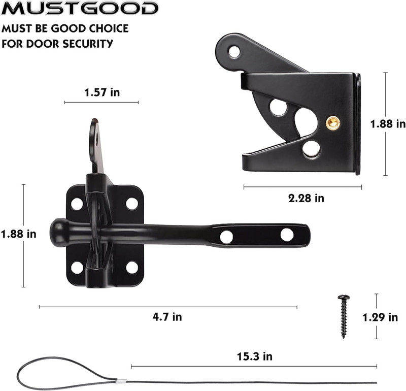 Self-Locking Gate Latch with Stainless Steel Spring Cable Pull Fit for Wood/Viny gallery