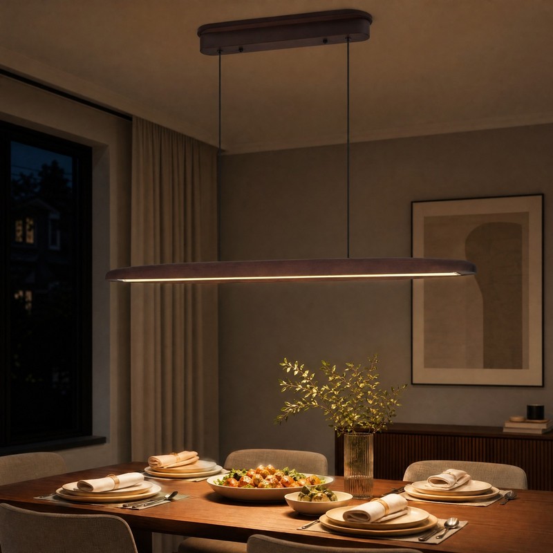 39 in 3CCT Remote Walnut Linear LED Pendant Chandelier Living Room Light Fixture gallery