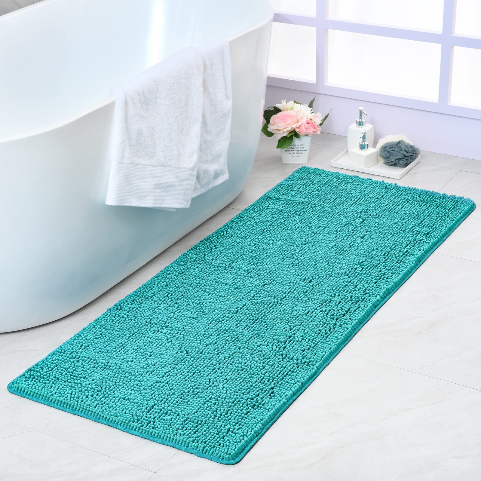 24x60 Inch Large Bathroom Runner Rug Chenille NonSlip Floor Mat Teal Blue gallery
