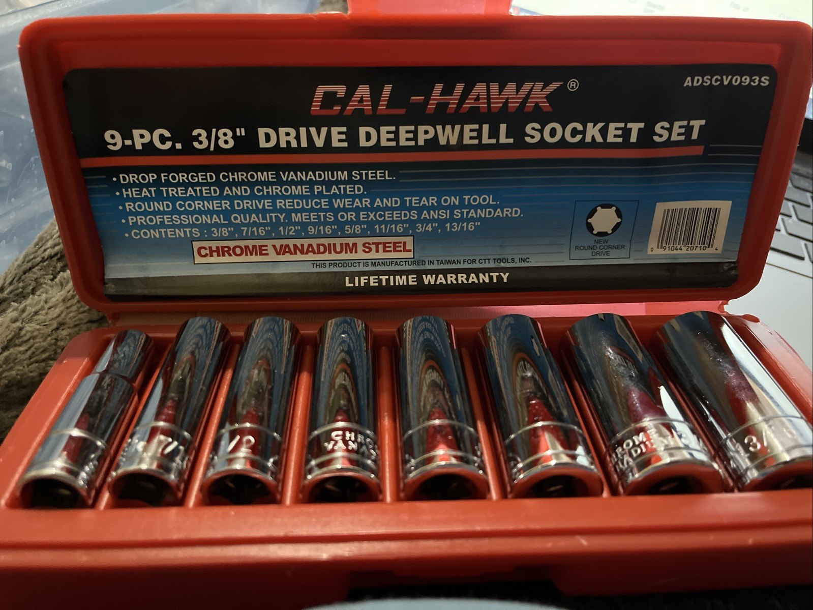 Cal-Hawk 9pc 3/8” Drive Deepwell Socket Set - Standard Sizes - Nice! ADSCV093S gallery