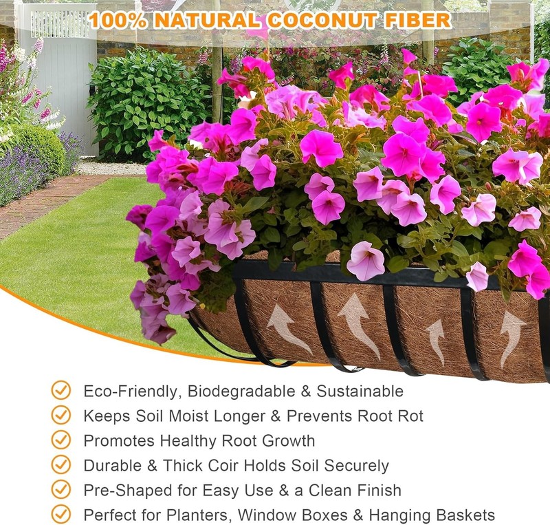 2PC 24"/30"/36"/48" Trough Coco Liners Planter Pots Replacement Wall BSKT Liner gallery